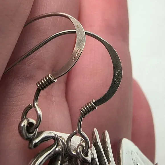 Vintage Sterling Silver Kokopelli Earrings With Gold-tone Flute - Picture 3 of 4